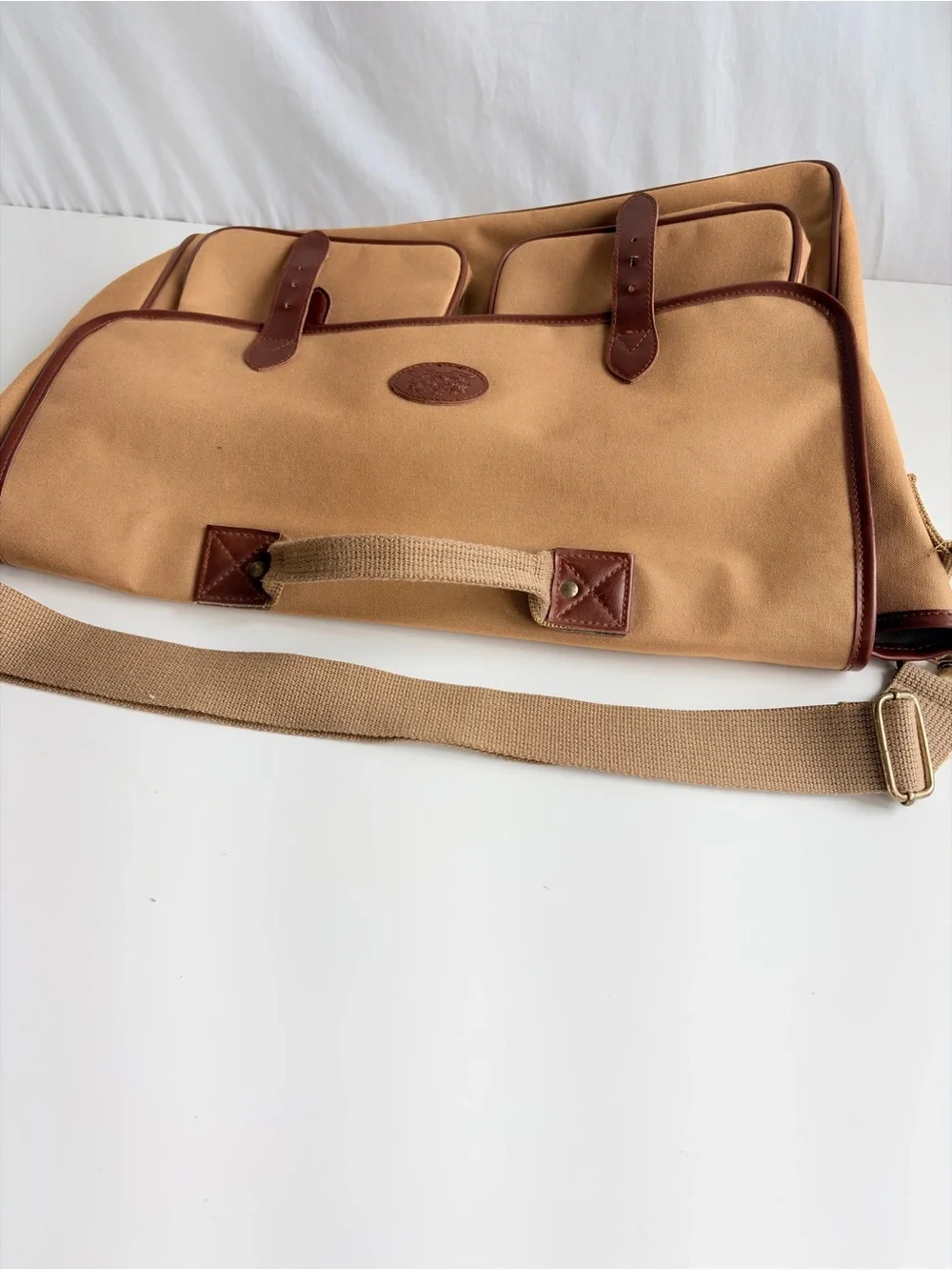 Messenger Safari Bag Tan Canvas Brown Leatherette Straps